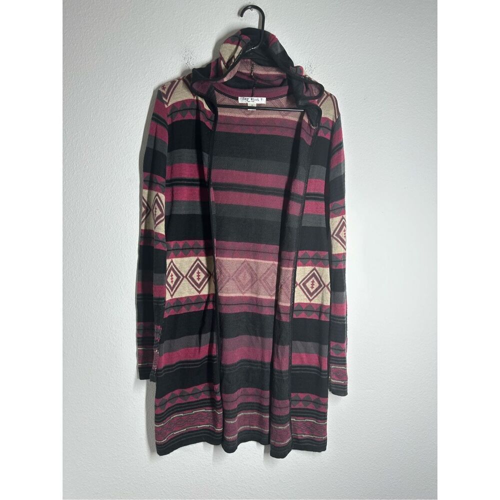 Say What? Lima Aztec Hooded Cardigan Duster Size M Made in USA